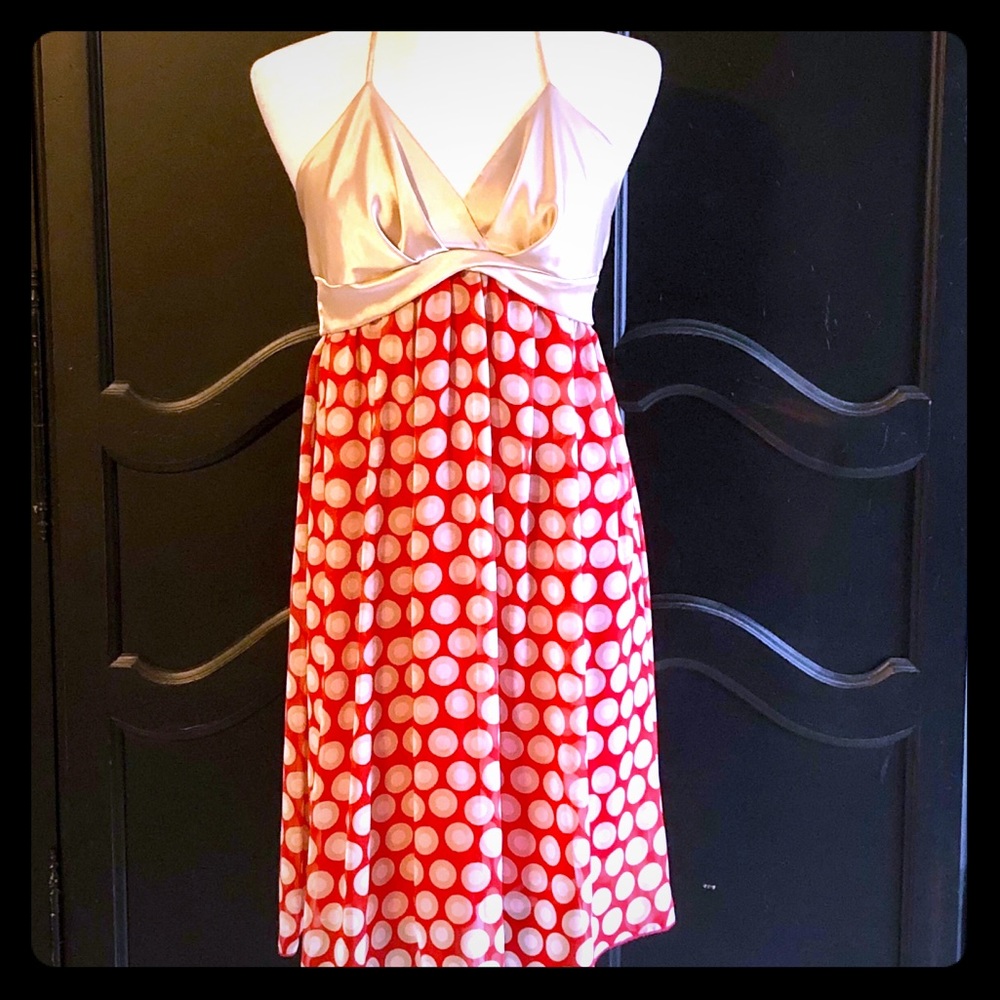 Flirty Kitty Halter Dress Red & Gold MEDIUM